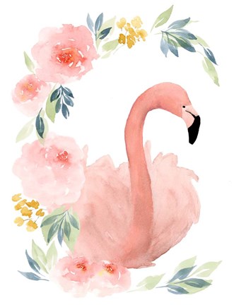 Framed Floral Flamingo II Print