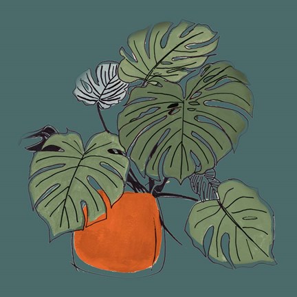 Framed Retro Pot On Teal II Print