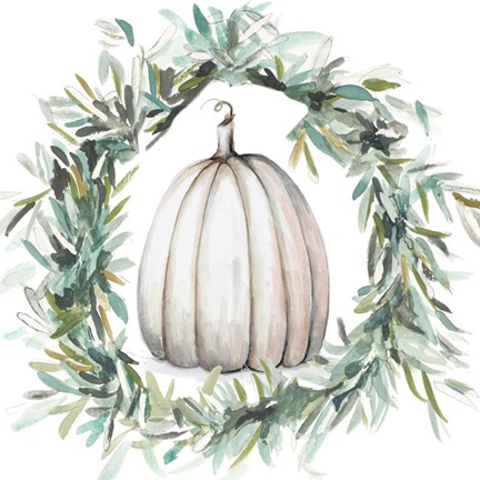Framed White Pumpkin With Garland II Print
