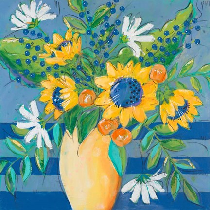 Framed Floral Bursts Among the Blue Print