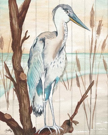 Framed Heron On Branch I Print