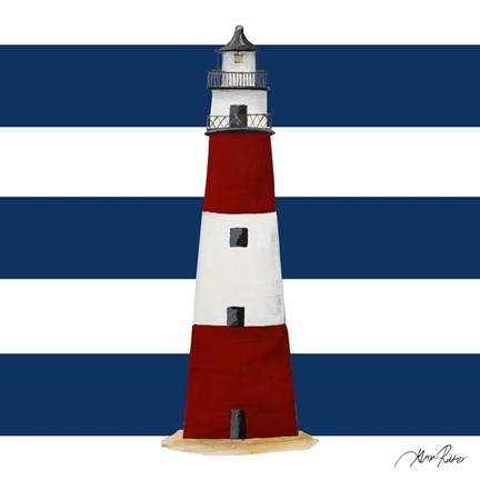 Framed Nautical Stripe Lighthouse Print