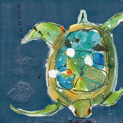 Framed Chentes Turtle on Blue Print