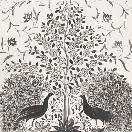 Framed Peacock Garden VIII BW Print