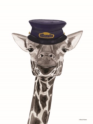 Framed Train Conductor Giraffe Print