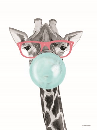 Framed Bubble Gum Giraffe Print