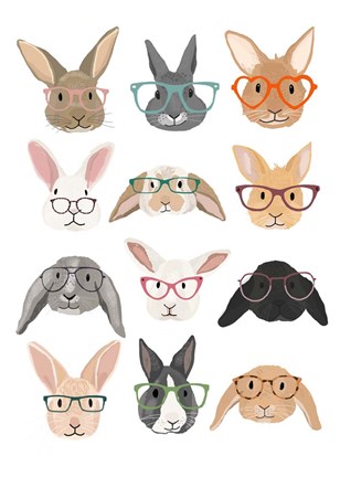 Framed Rabbits in Glasses Print