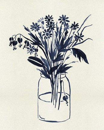 Framed Indigo Floral Vase II Print