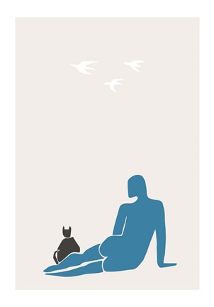 Framed Woman and Cat Print