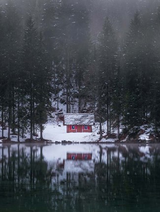 Framed Cottage by the Lake Print