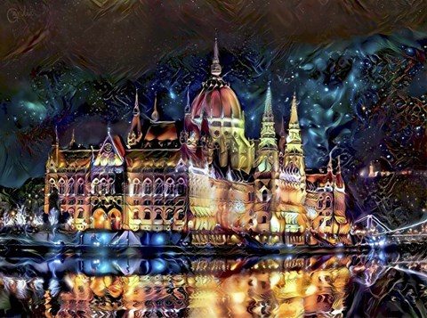 Framed Budapest Hungary Parliament at night Print