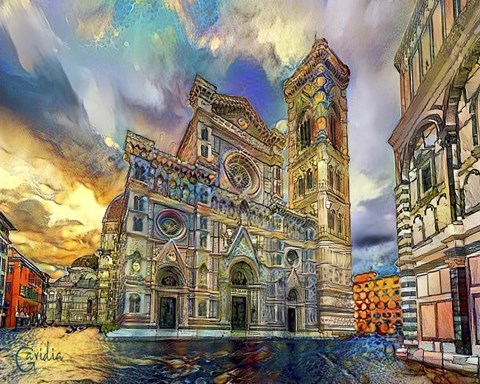 Framed Florence Italy Cathedral of Saint Mary of the Flower Ver3 Print