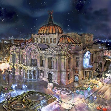 Framed Mexico City Palace of Fine Arts at night Print