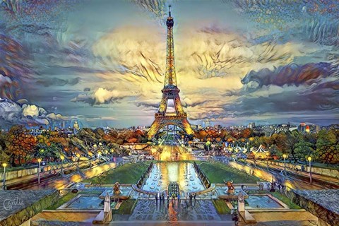 Framed Paris France  Fontaines de Chaillot and Eiffel Tower seen from the Place du Trocadero Print