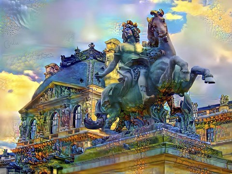 Framed Paris France Louvre Museum Statue of Louis XIV Print