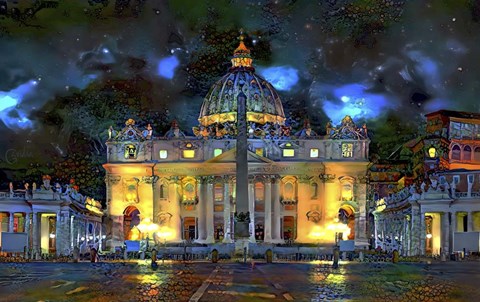 Framed Vatican City Saint Peter Basilica at night Print