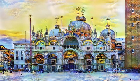 Framed Venice Italy Patriarchal Cathedral Basilica of Saint Mark at sunset Print