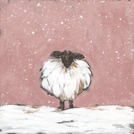 Framed Pastel Pink Winter Sheep Print