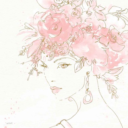 Framed Floral Figures II Pink Gold Sq Print