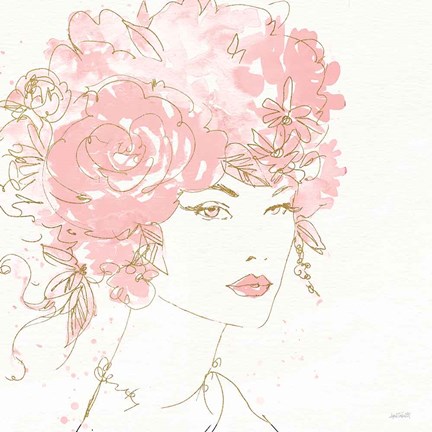 Framed Floral Figures I Pink Gold Sq Print