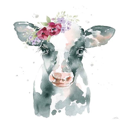 Framed Floral Cow Pink Sq Print