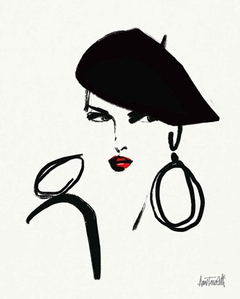 Framed Beret and Scarf I Print