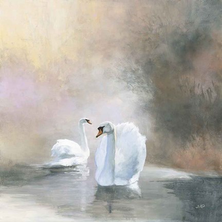 Framed Swans in Mist Print