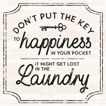 Framed Laundry Art II-Key to Happiness Print