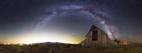 Framed Milky Way panorama over old barn Print