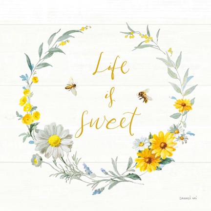 Framed Bees and Blooms - Life is Sweet Wreath Print