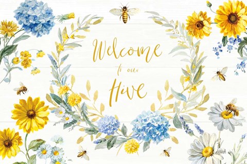 Framed Bees and Blooms Flowers I Print