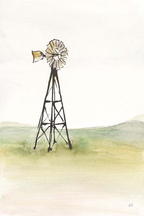 Framed Windmill Landscape I Print