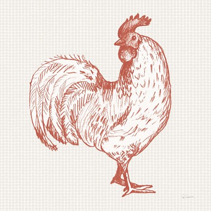 Framed Cottage Rooster III Red Print