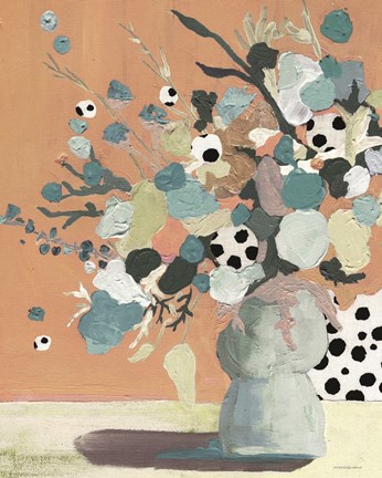 Framed Peach Polka Dot Floral Print