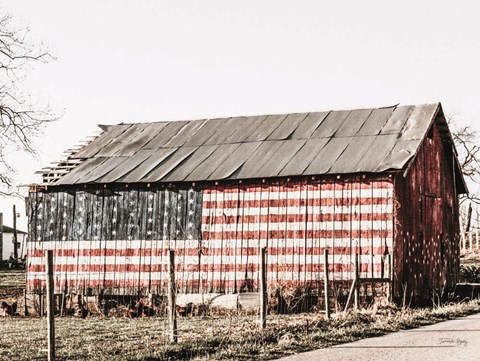 Framed American Flag Barn Print