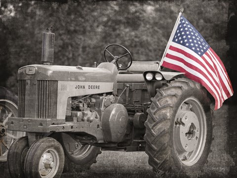 Framed Tractor with American Flag Print