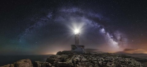 Framed Lighthouse and Milky Way Print