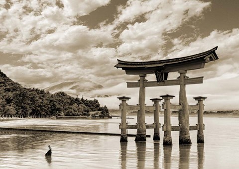 Framed Itsukushima Shrine, Hiroshima, Japan (BW) Print