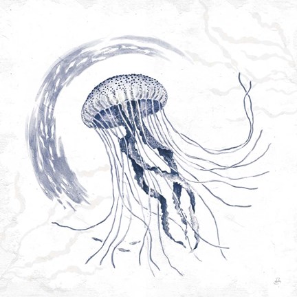 Framed Delicate Sea IV Indigo Print