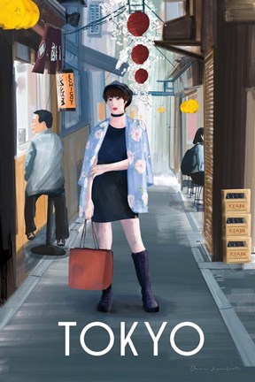 Framed Girl in Tokyo II Print