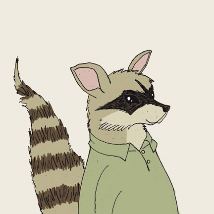 Framed Raccoon on Cream Print