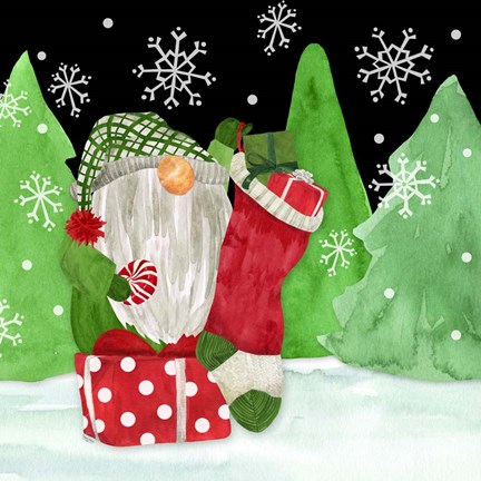 Framed Gnome for Christmas IV-Gnome Stocking Print