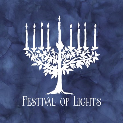 Framed Festival of Lights Blue IV-Menorah Print