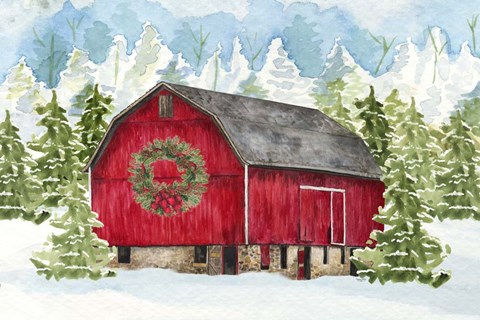 Framed Christmas Barn Landscape I Print