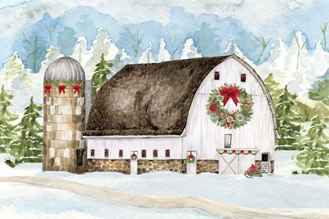 Framed Christmas Barn Landscape II Print
