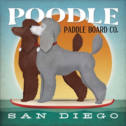 Framed Double Poodle Paddle Board Print