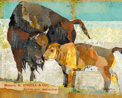 Framed Bison and Baby Print