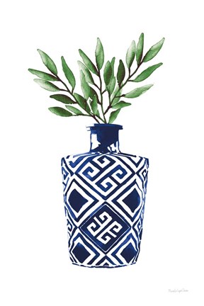 Framed Cobalt Geometric Vases III Print