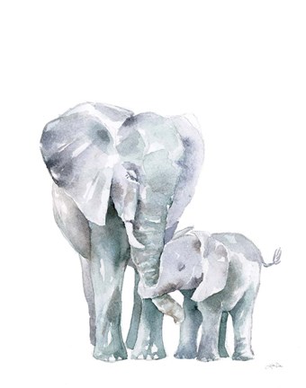 Framed Mama Elephant on White Print