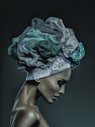 Framed Woman in Thought, Teal Print